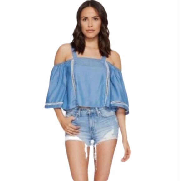 Lovers + Friends Chambray Tencel Cold Shoulder Top - Picture 5 of 5
